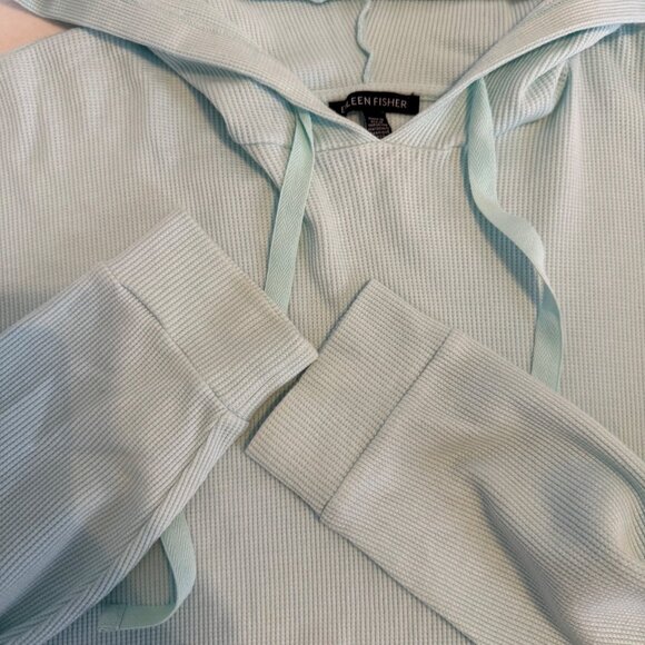 Medium Eileen Fisher Boxy Thermal Hoodie Long Sleeve Top Clearwater Blue - Picture 5 of 11